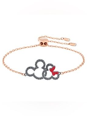 Swarovski Rose Gold Bracelet with Black Crystal Mickey and Minnie